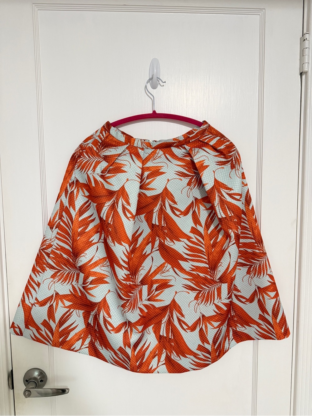 H&M Tropical Print Midi Skirt – Size S, Orange Leaf Pattern